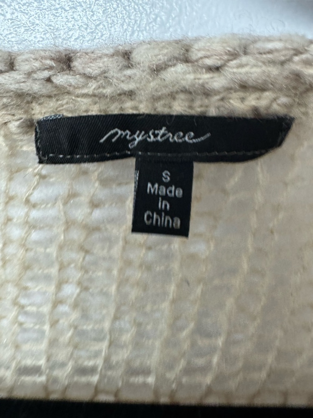 Mystree Open Knit Sweater Womens S Beige Wool Blend Boho Beach Top Coastal A7 - Picture 4 of 8